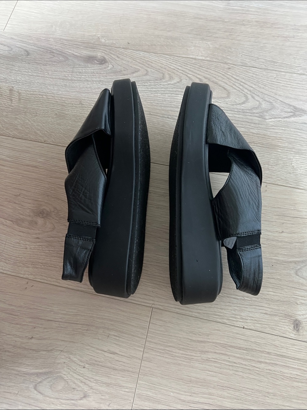 Black Women's Leather Crisscross Platform Sandals - Picture 6 of 6